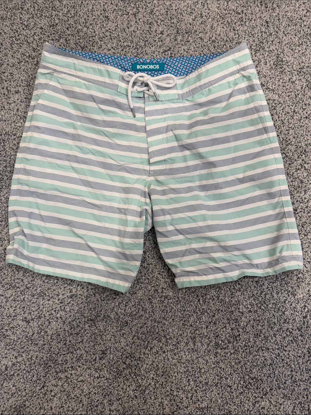 Bonobos Mint Green & Light Gray Striped Swim Shorts